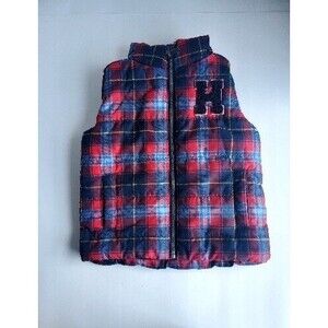 Tommy Hilfiger Puffer Vest Baby 12 Months Red and Blue Plaid With Varsity Letter